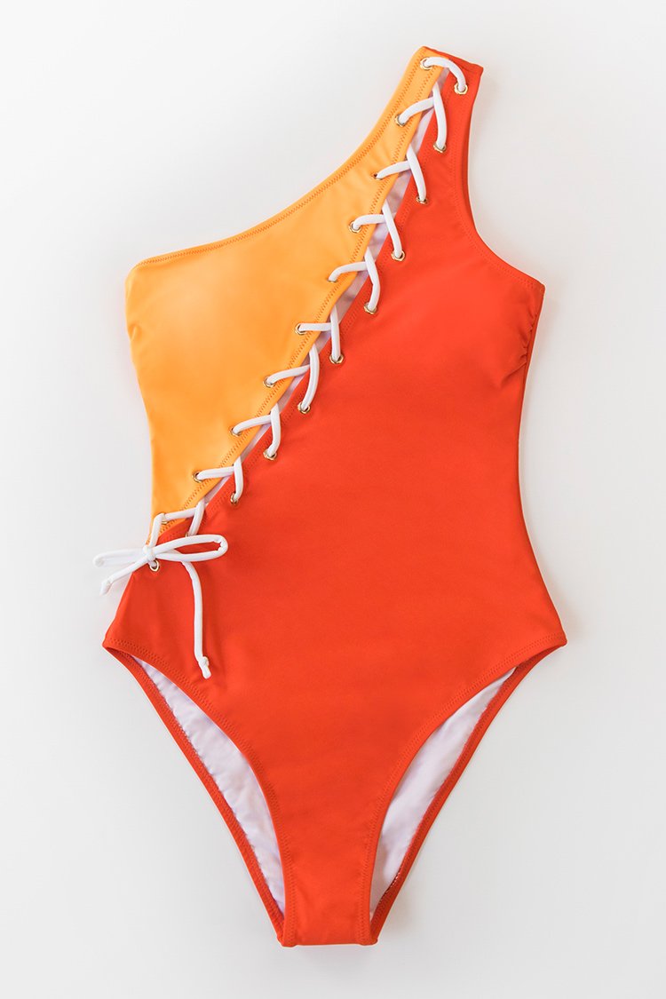 Maillot de bain une pi¨¨ce ¨¤ lacets asym¨¦trique 