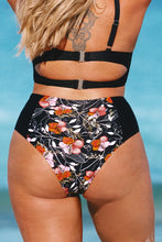 Charger l&#39;image dans la galerie, Bas de bikini grande taille ¨¤ taille haute imprim¨¦ floral noir
