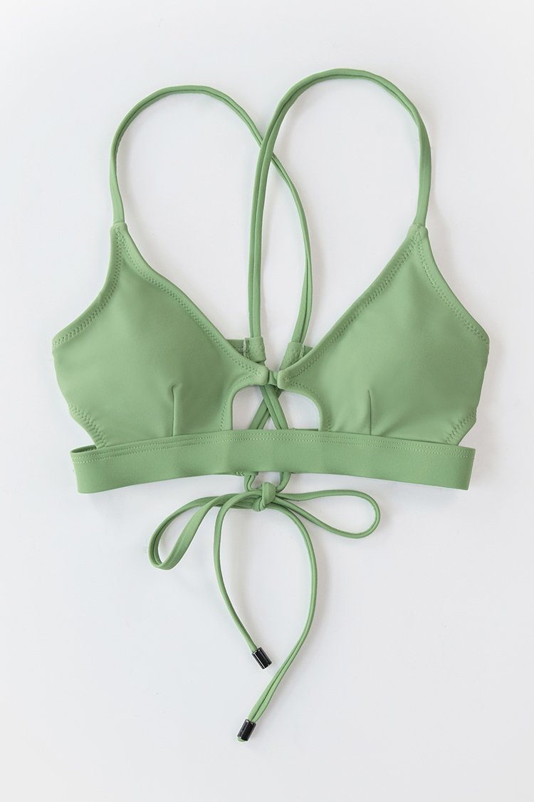 Haut de bikini ¨¤ lacets d¨¦coup¨¦ vert 