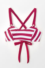 Charger l&#39;image dans la galerie, Haut de bikini boutonn¨¦ ¨¤ rayures rouges et blanches
