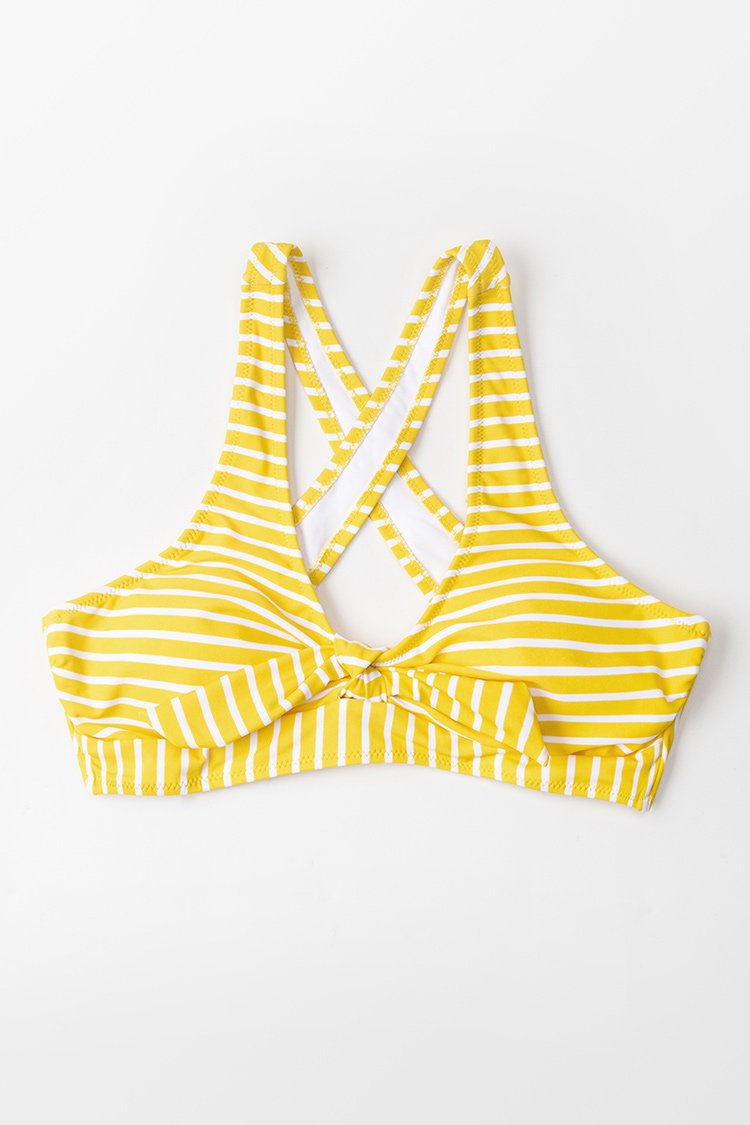 Haut de bikini nou¨¦ ray¨¦ jaune