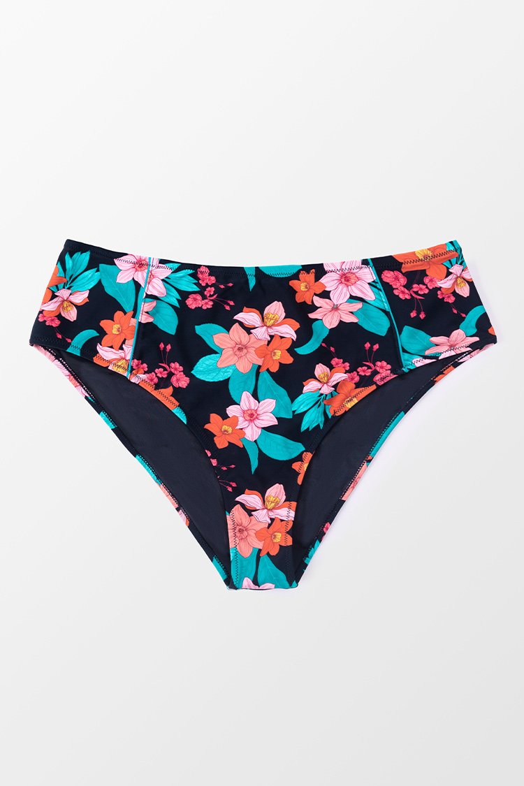 Bas de bikini grande taille ¨¤ fleurs taille haute